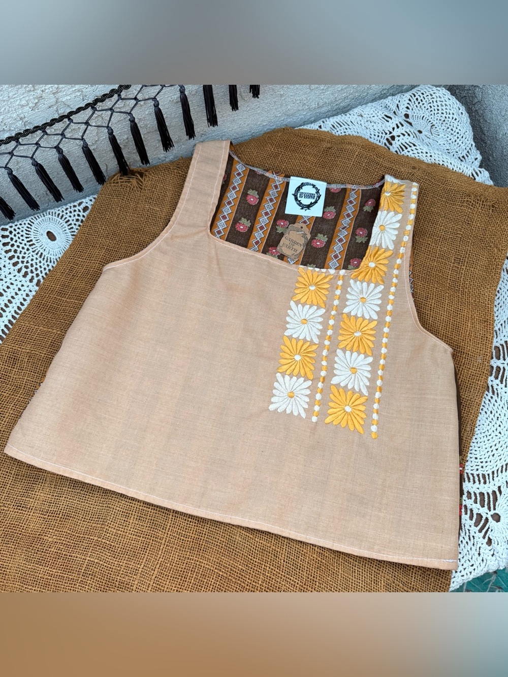 Handmade vintage fabric -Embroidered top
